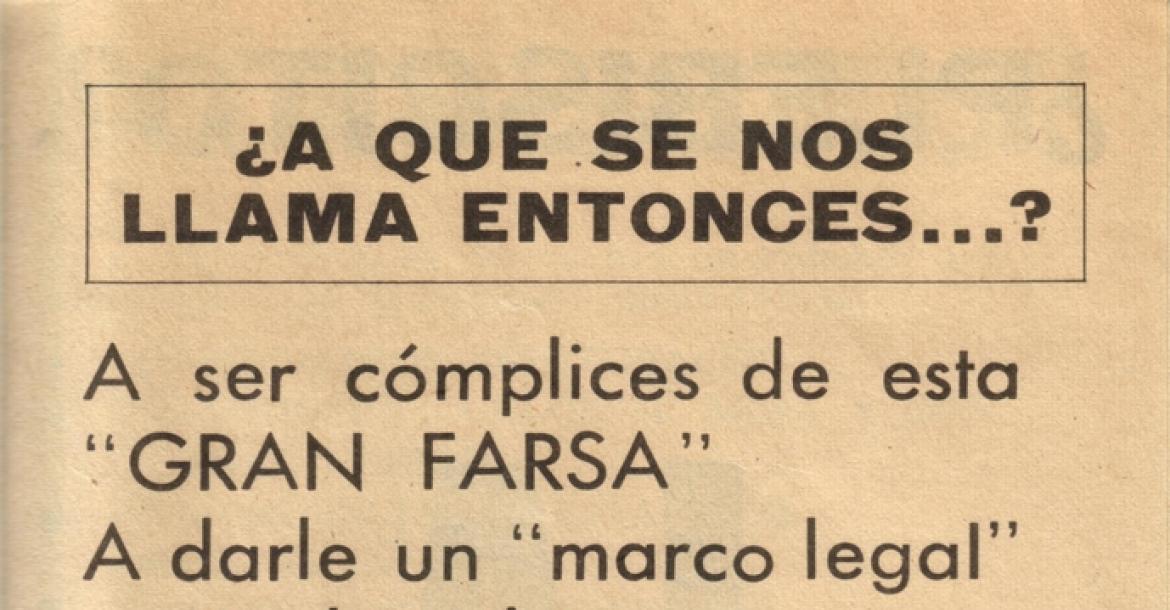 Panfleto que denuncia la farsa del plebiscito de 1980.